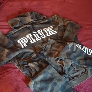 VS PINK Camo PU Logo hoodie & slim fit joggers